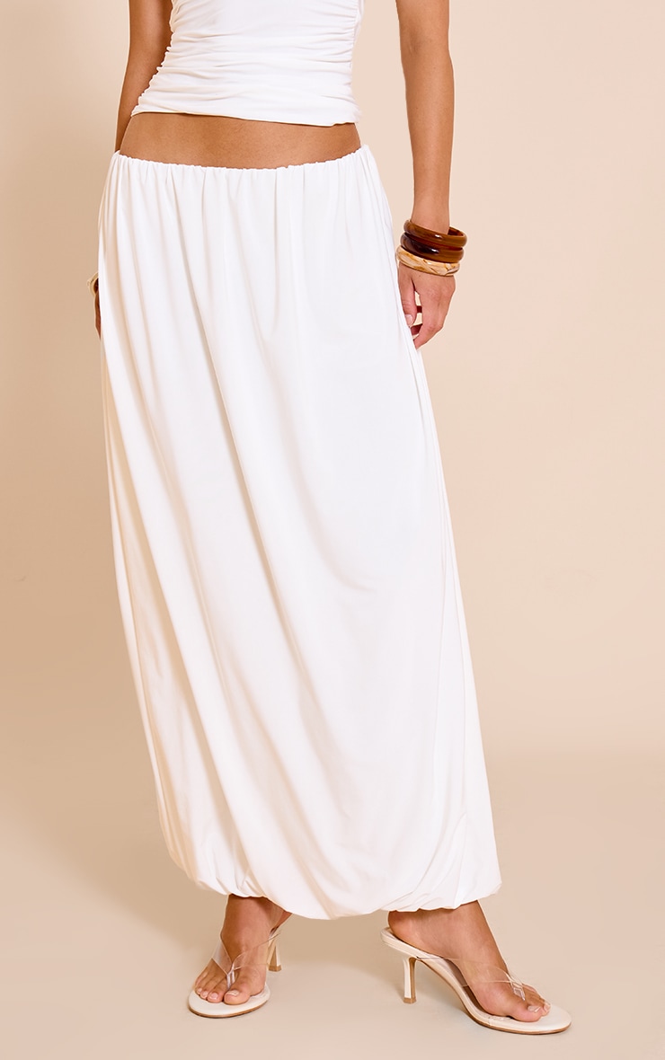 Cream Double Slinky Bubble Hem Midaxi Skirt image 2