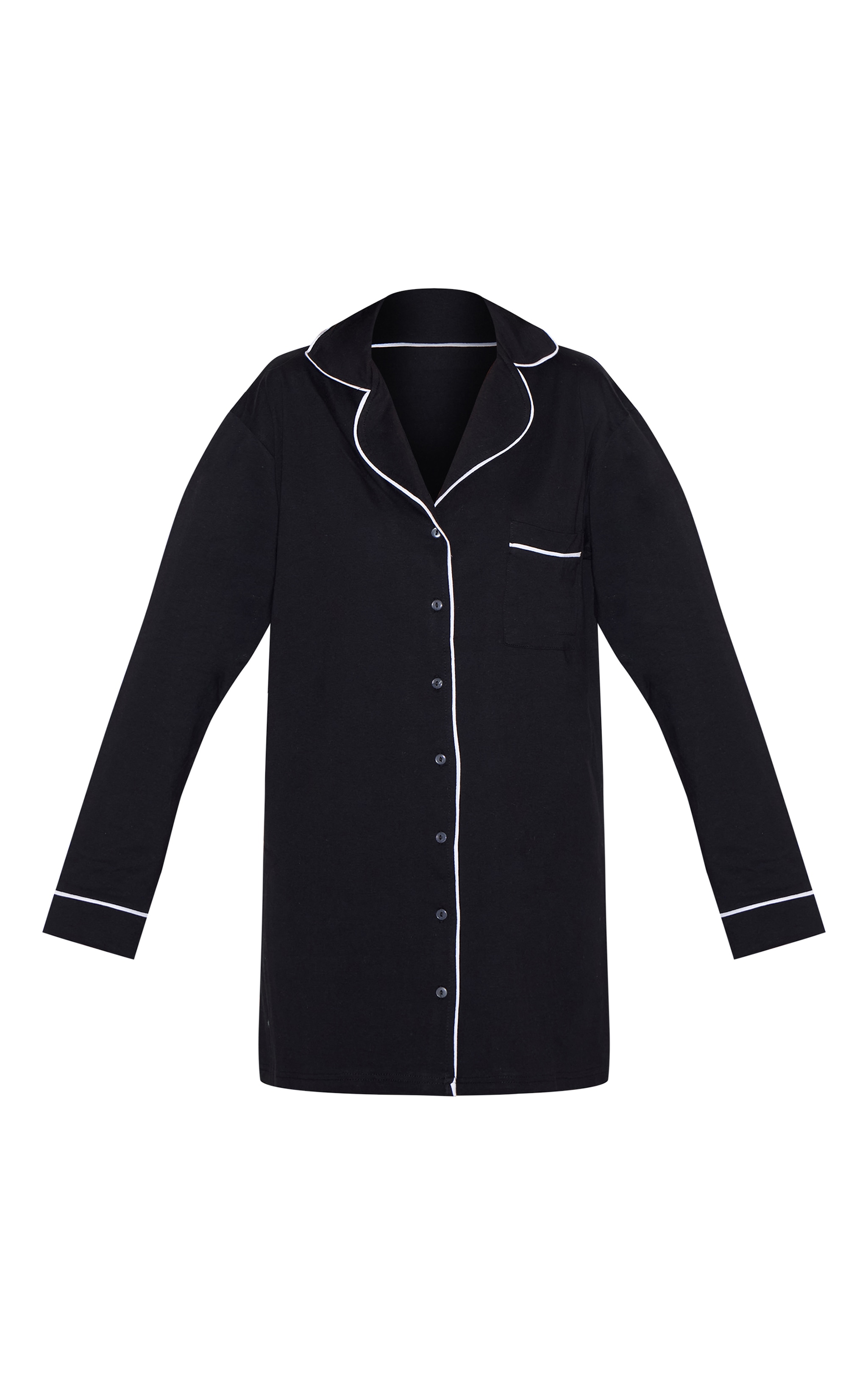 Black Jersey Piping Detail Long Sleeve Nightdress image 5