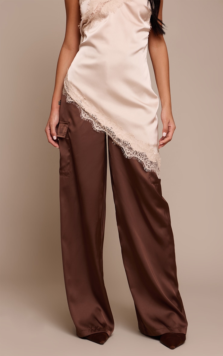 Chocolate Satin Wide Leg Cargos image 2