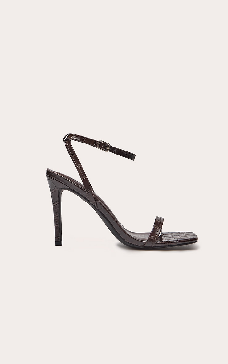 Chocolate Plum Croc Square Toe Barely There Strap High Heeled Sandals image 2