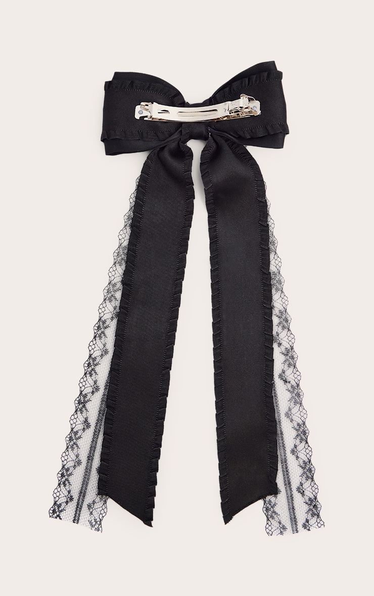 Black Lace Detail Bow Hair Clip image 3