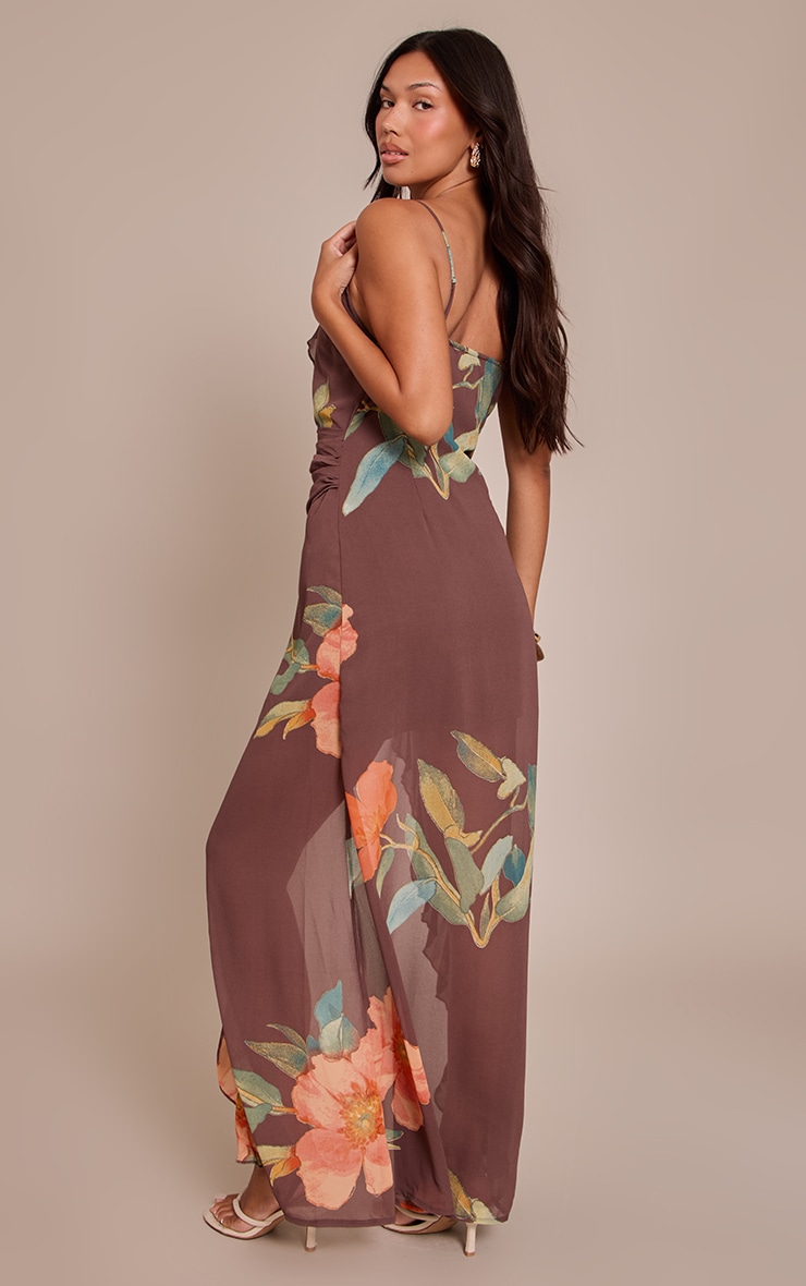 Brown Chiffon Plunge Strappy Maxi Dress image 2