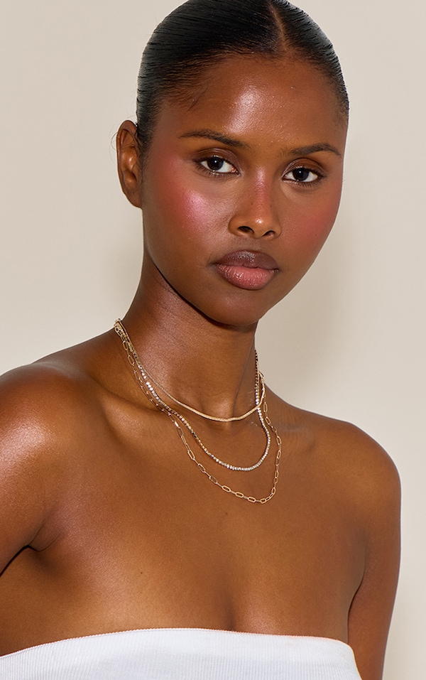 Gold Layered Diamante Fine Chain Necklace