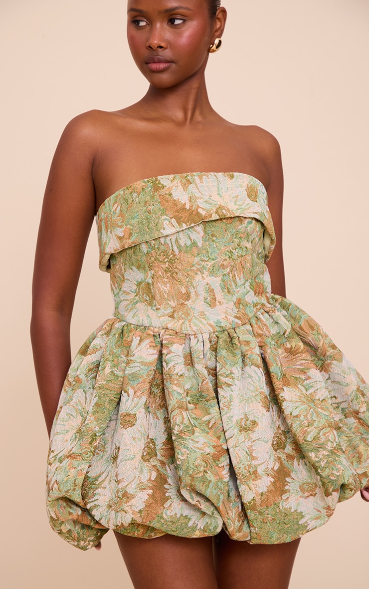 Robe bustier très bouffante sauge imprimé tapisserie fleurie image 4