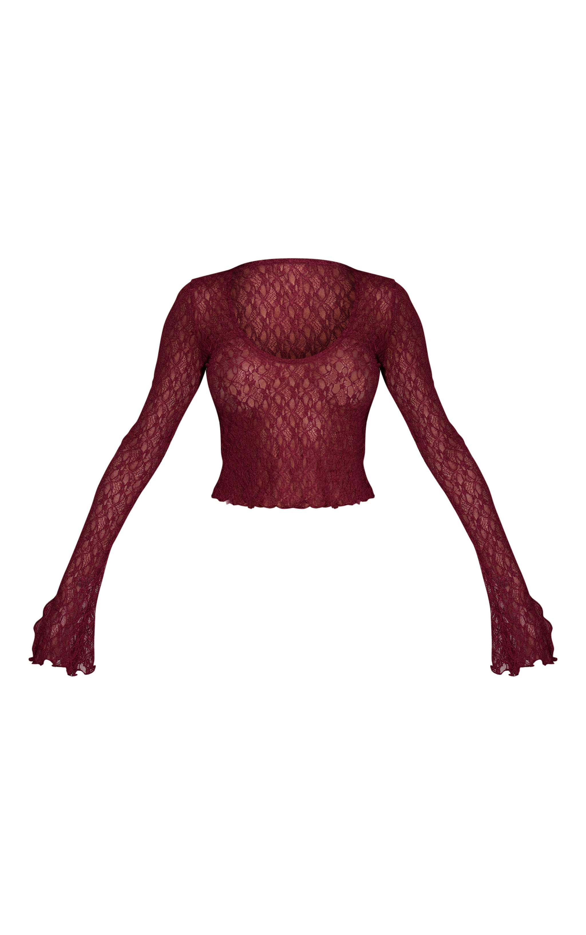 Crop top en dentelle rouge vin à manches flûtes image 5