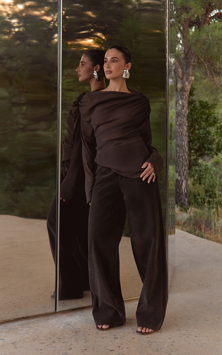 Dark Chocolate Faux Suede Straight Leg Pants image 1