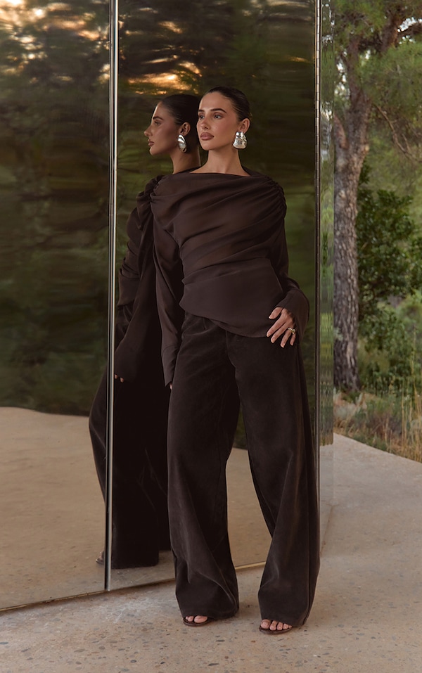 Dark Chocolate Faux Suede Straight Leg Pants