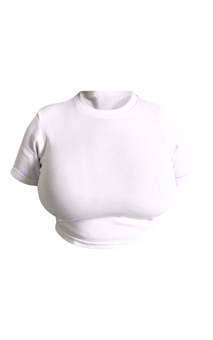 Plus White Basic Rib Short Sleeve Crop Top image 5