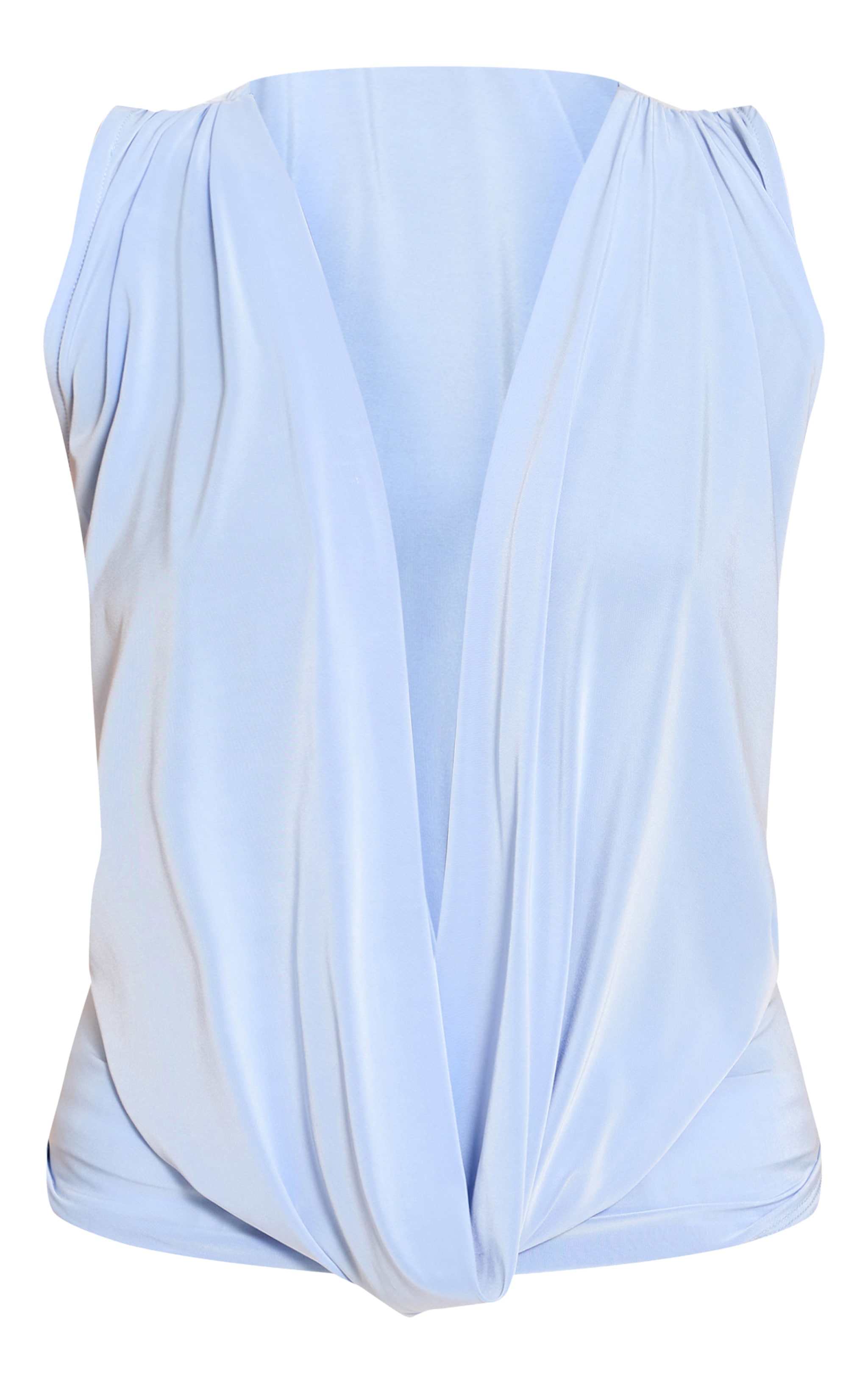 Sky Blue Double Layer Slinky Extreme Cowl Neck Top image 5