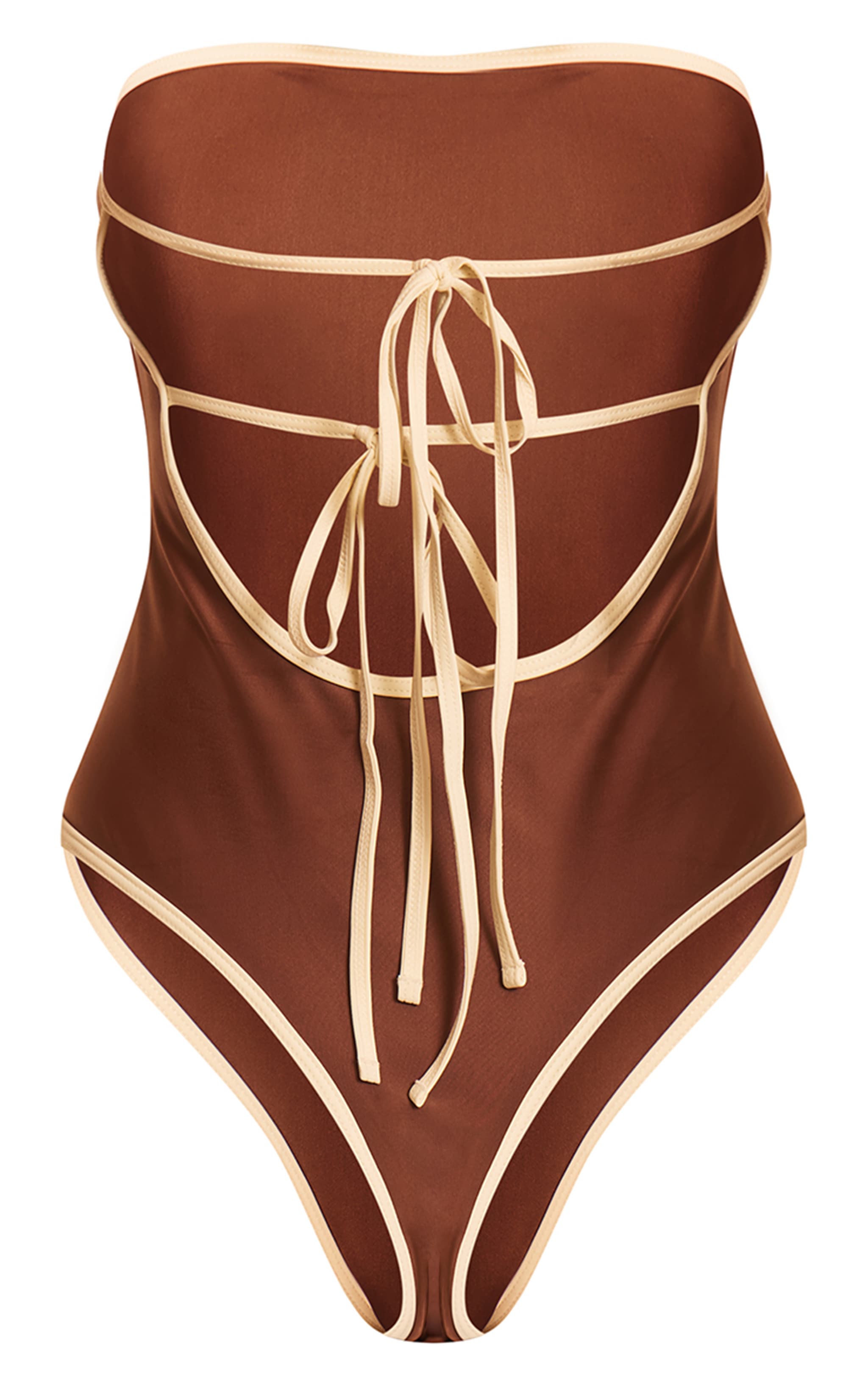 Maillot de bain chocolat noué dans le dos à lisérés contrastants image 6