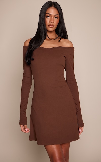 Tall Chocolate Soft Touch V Neck Long Sleeve Shift Dress