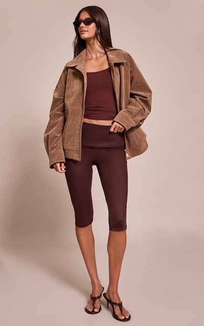 Chocolate Mesh Foldover Capris