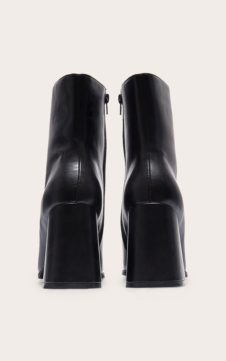 Black Square Toe Mid Flare Block Heels Ankle Boots image 3