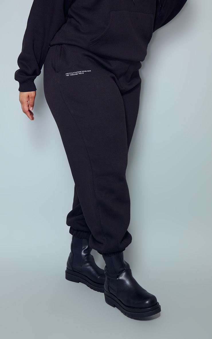 PRETTYLITTLETHING Plus Black Est 2012 Track Pants image 2