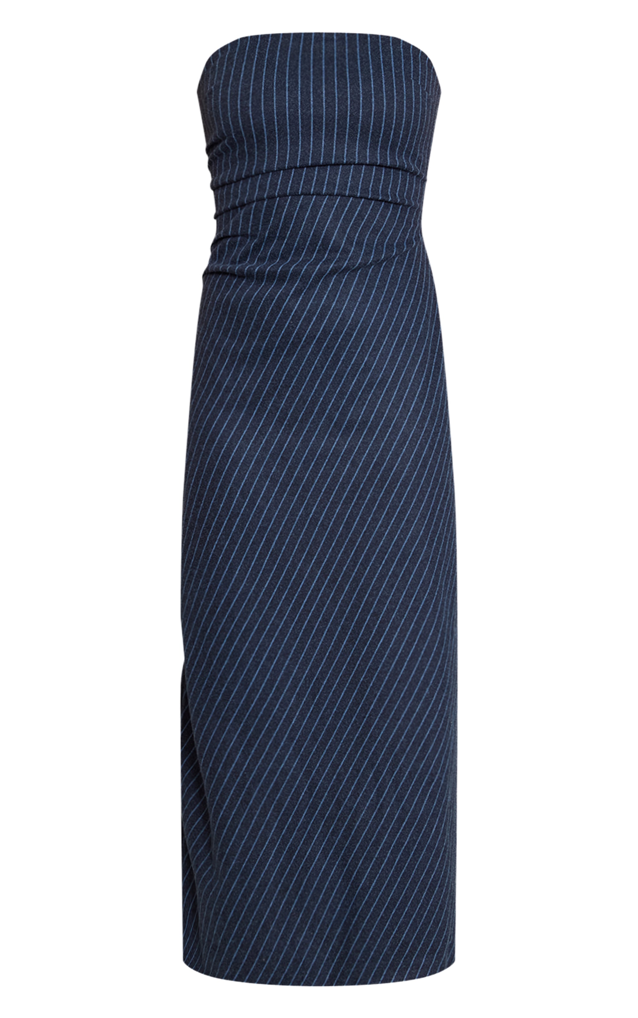 Robe bustier longue brossée bleu marine à fines rayures image 5