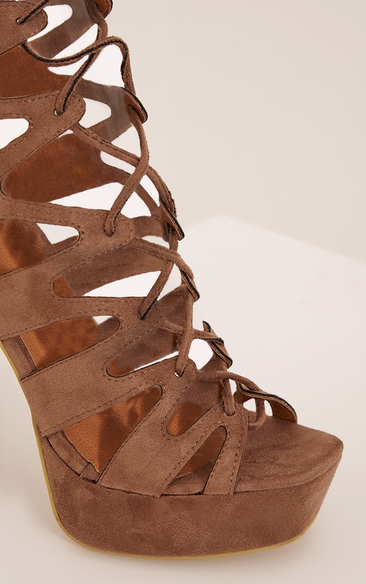 Vivianna Mocha Lace Up Platform Heels Heels PrettyLittleThing