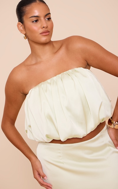 Plus Mint Green Satin Puffball Bandeau Top