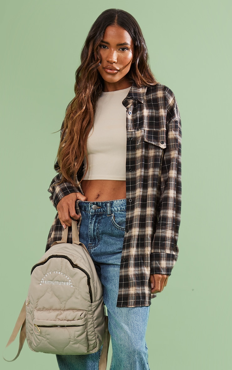 Chocolate Checked Pocket Detail Oversized Shirt 1
