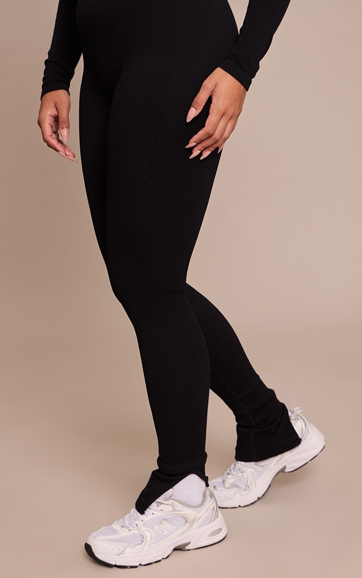 Shape Black Contour Ribbed Split Hem Leggings image 4