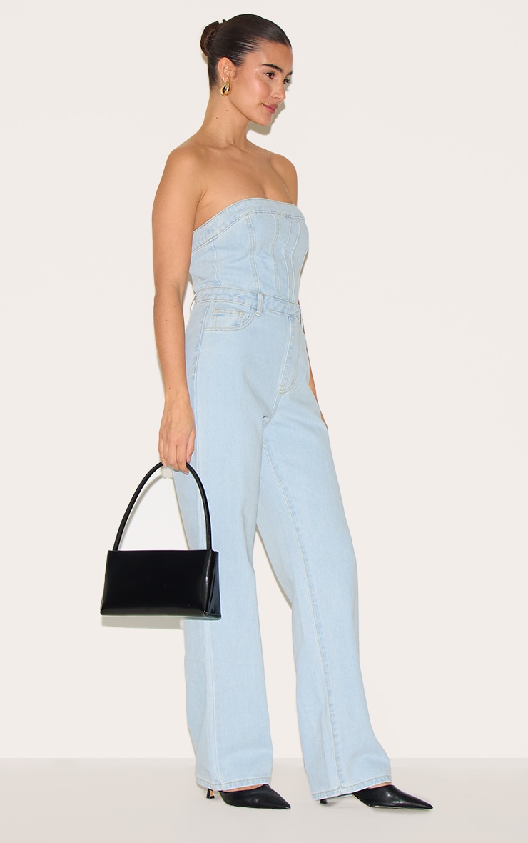 Light Blue Wash Bandeau Denim Jumpsuit | Denim