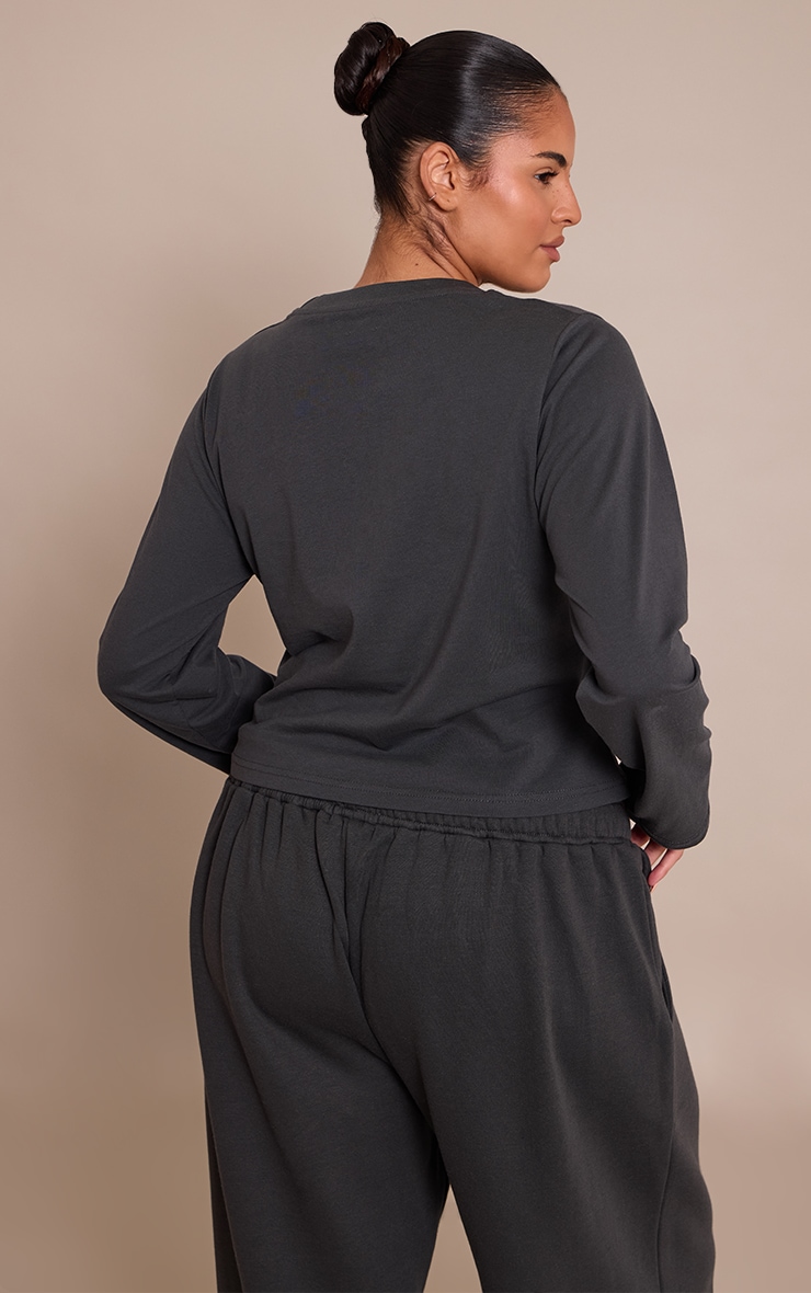 Plus Charcoal Fitted Long Sleeve T Shirt image 2