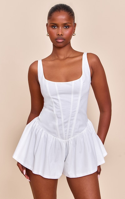 White Woven Corset Detail Floaty Playsuit