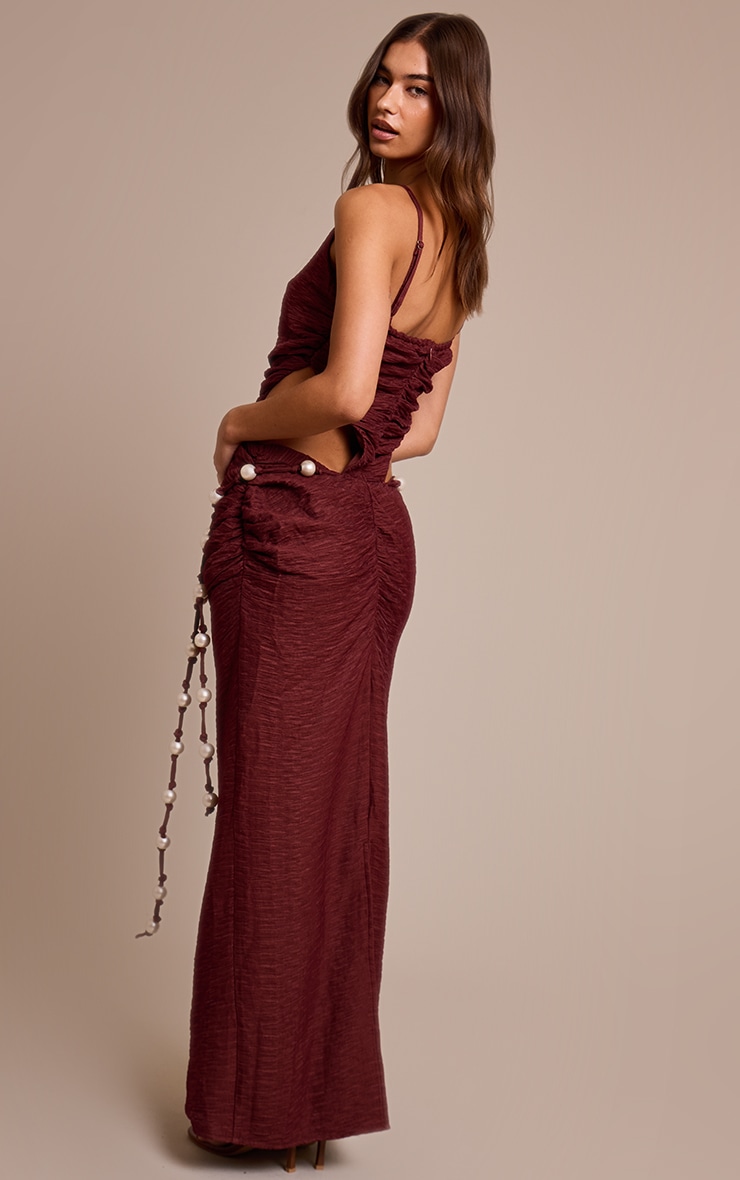 Burgundy Crinkle Textured Bead Detail Maxi Dress image 2