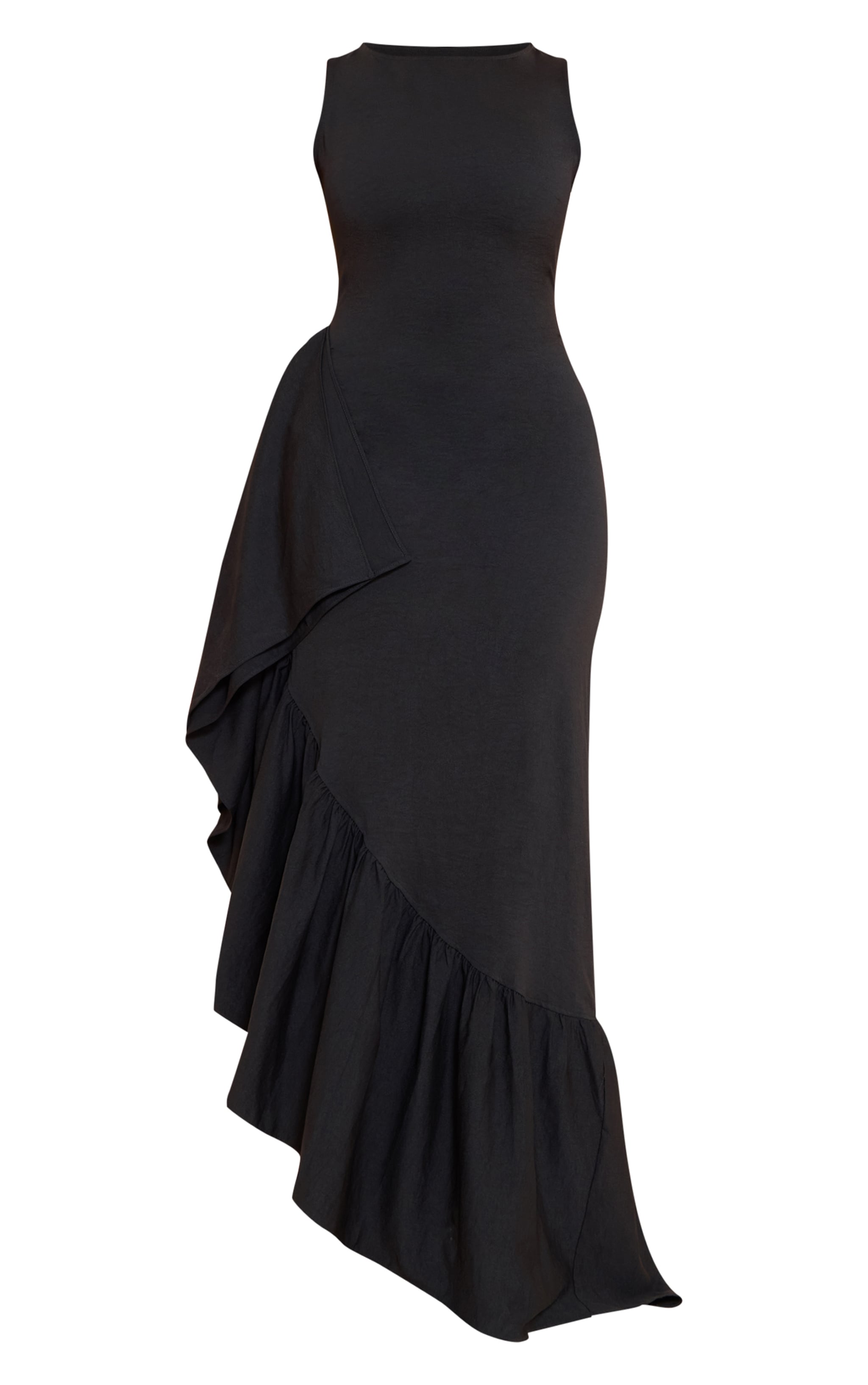 Shape black Stretch Woven Boat Neck Side Split Frill Maxi Dress image 5