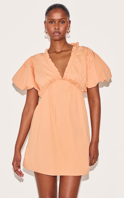 Robe trapèze en coton orange plissée