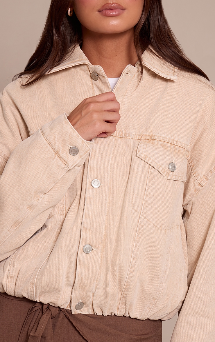 Stone Balloon Hem Quilted Cropped Denim Jacket image 4