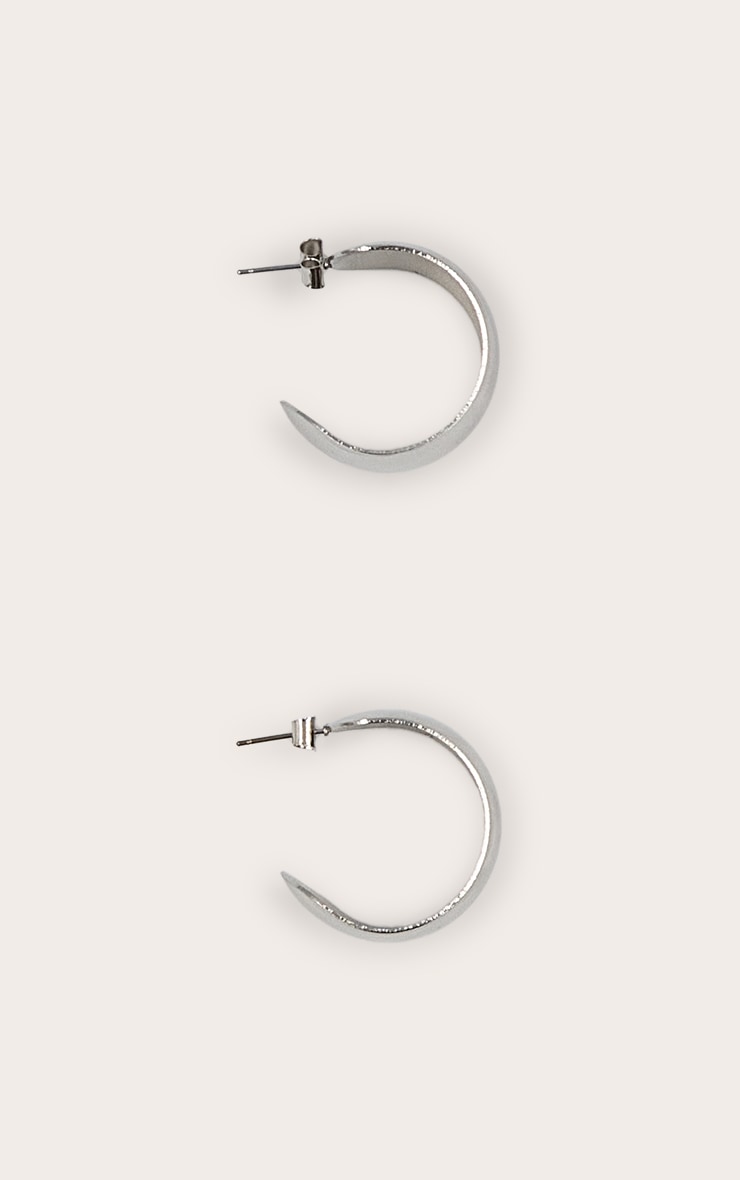 Silver Wide Chunky Medium Hoop Earrings image 2