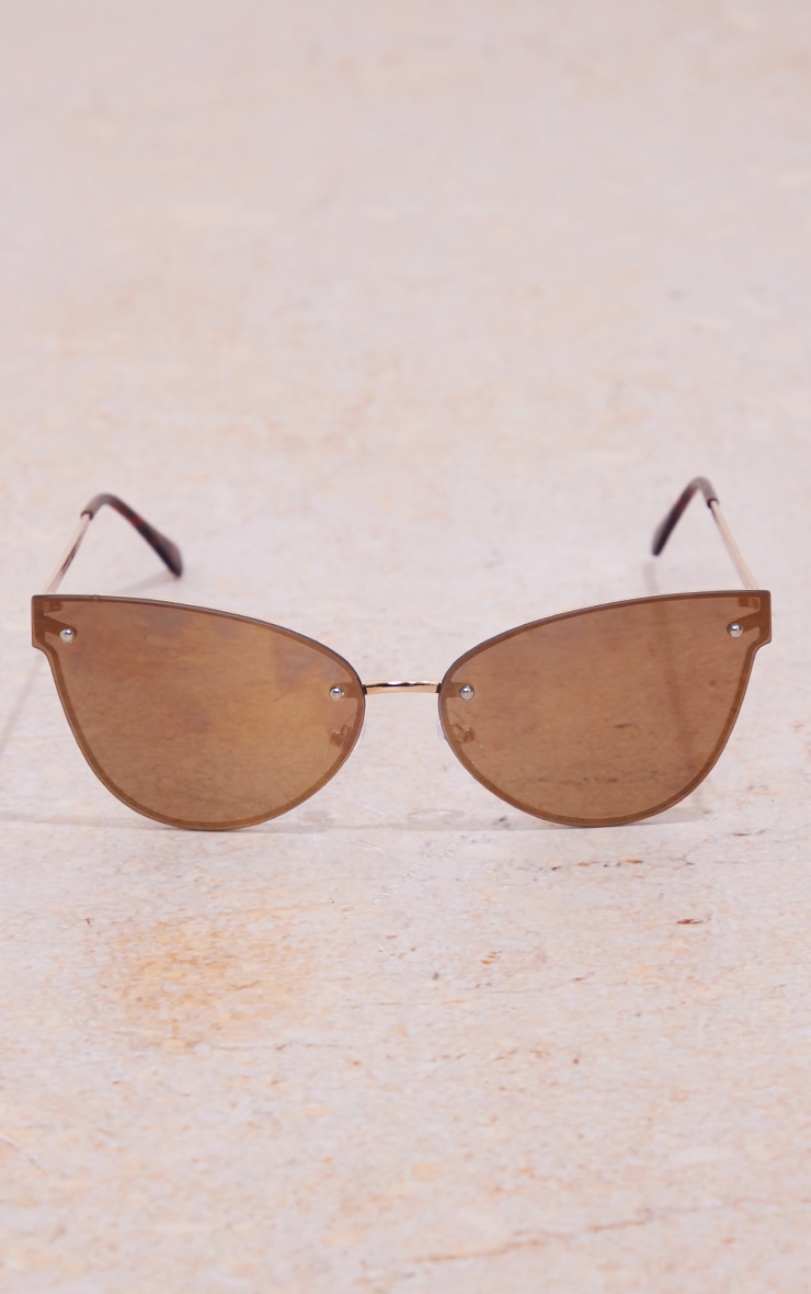 Gold Mirrored Lens Frameless Cat Eye Sunglasses PrettyLittleThing CA
