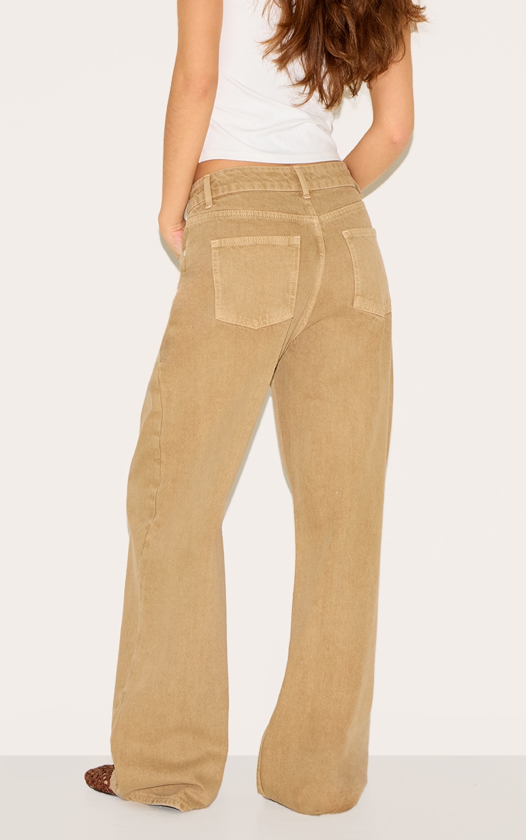 Washed Khaki Mid Rise Wide Leg Jeans image 3