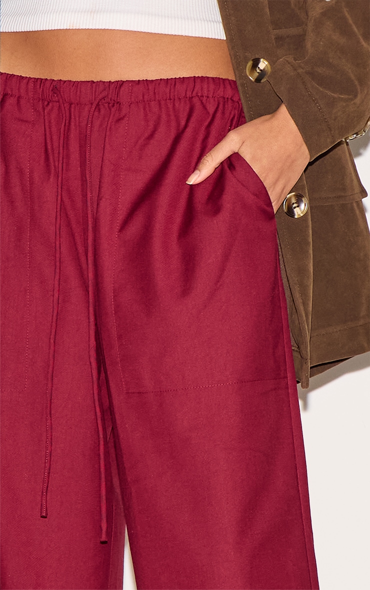 Pantalon décontracté tissé bordeaux à cordons ajustables et taille basse image 4
