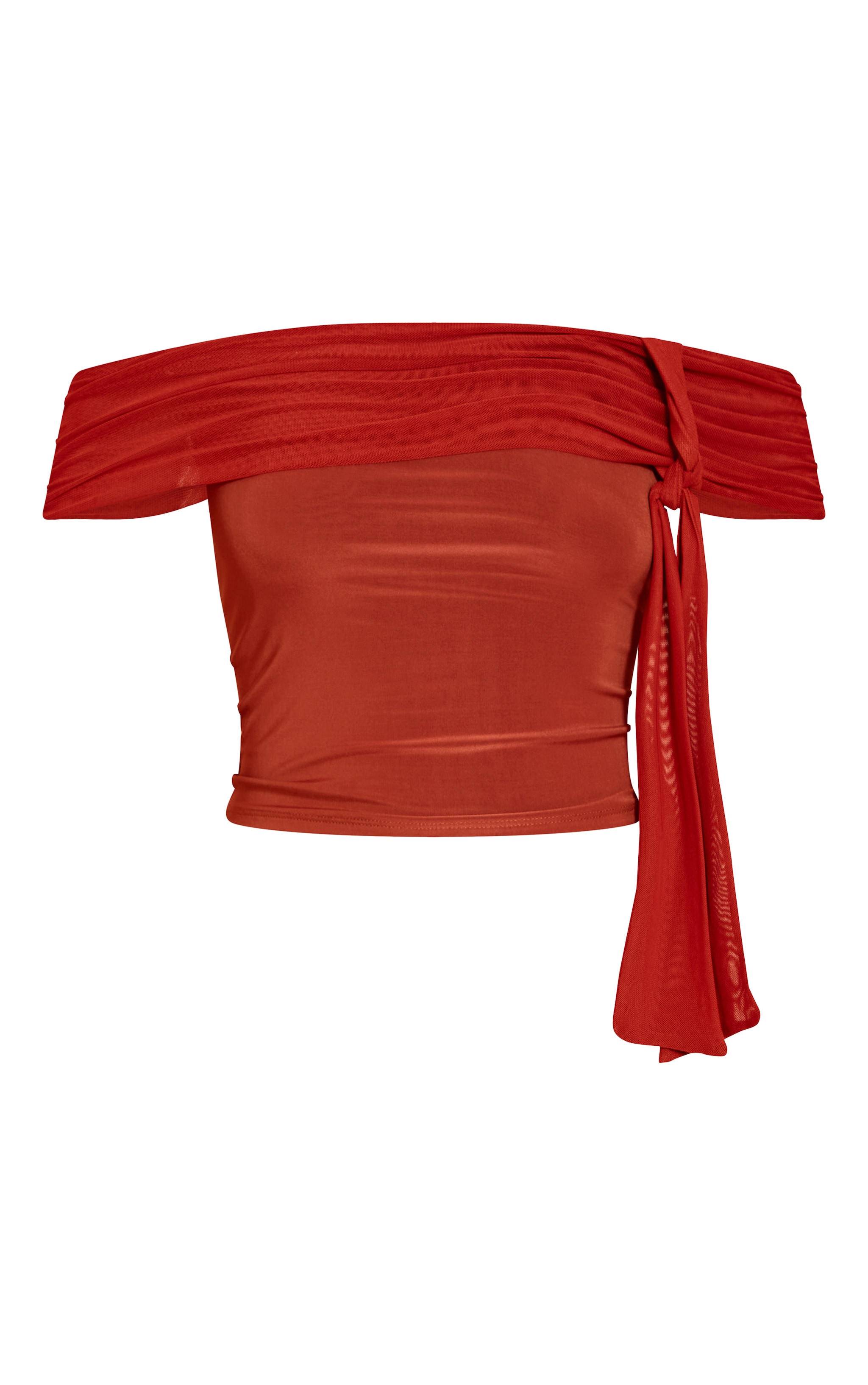 Burnt Orange Double Slinky Knotted Bardot Top image 5