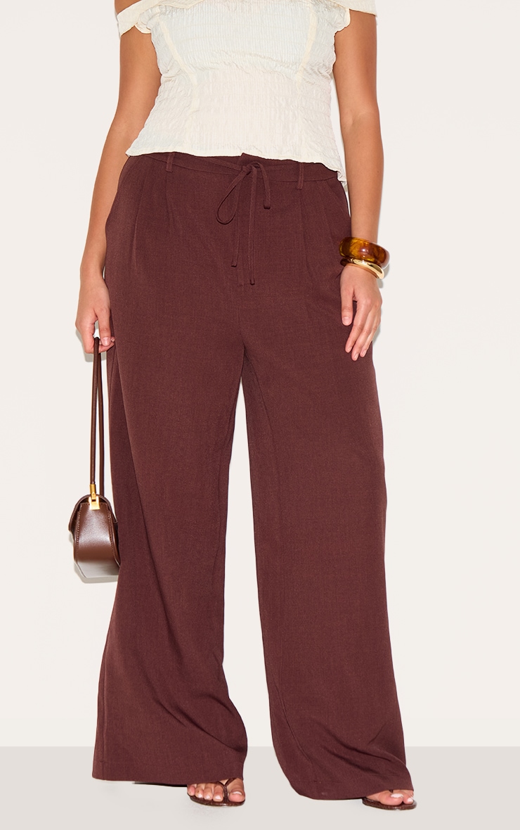 Plus Wine Tailored Tie Detail Woven Wide Leg Pants image 1