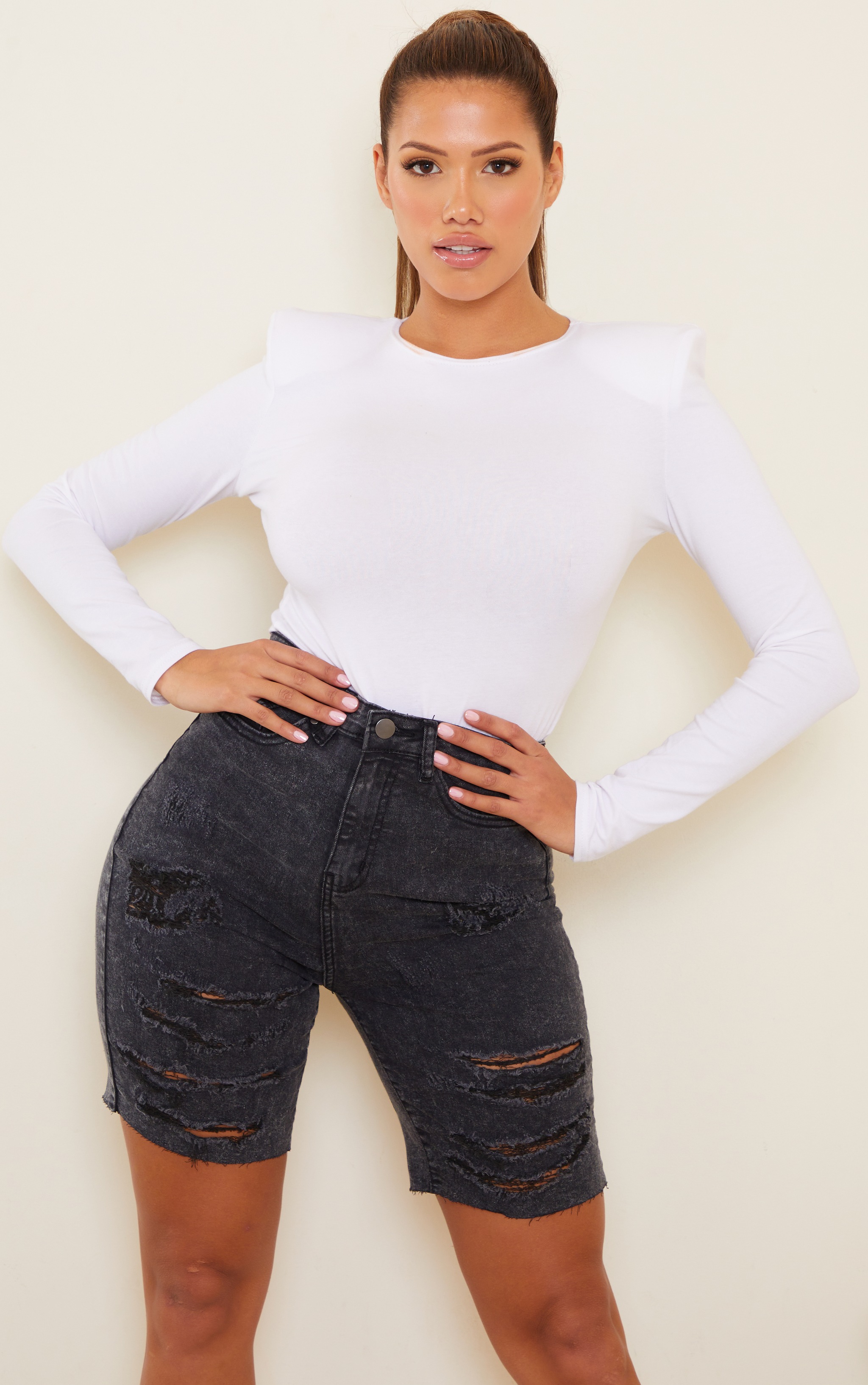 longline denim shorts