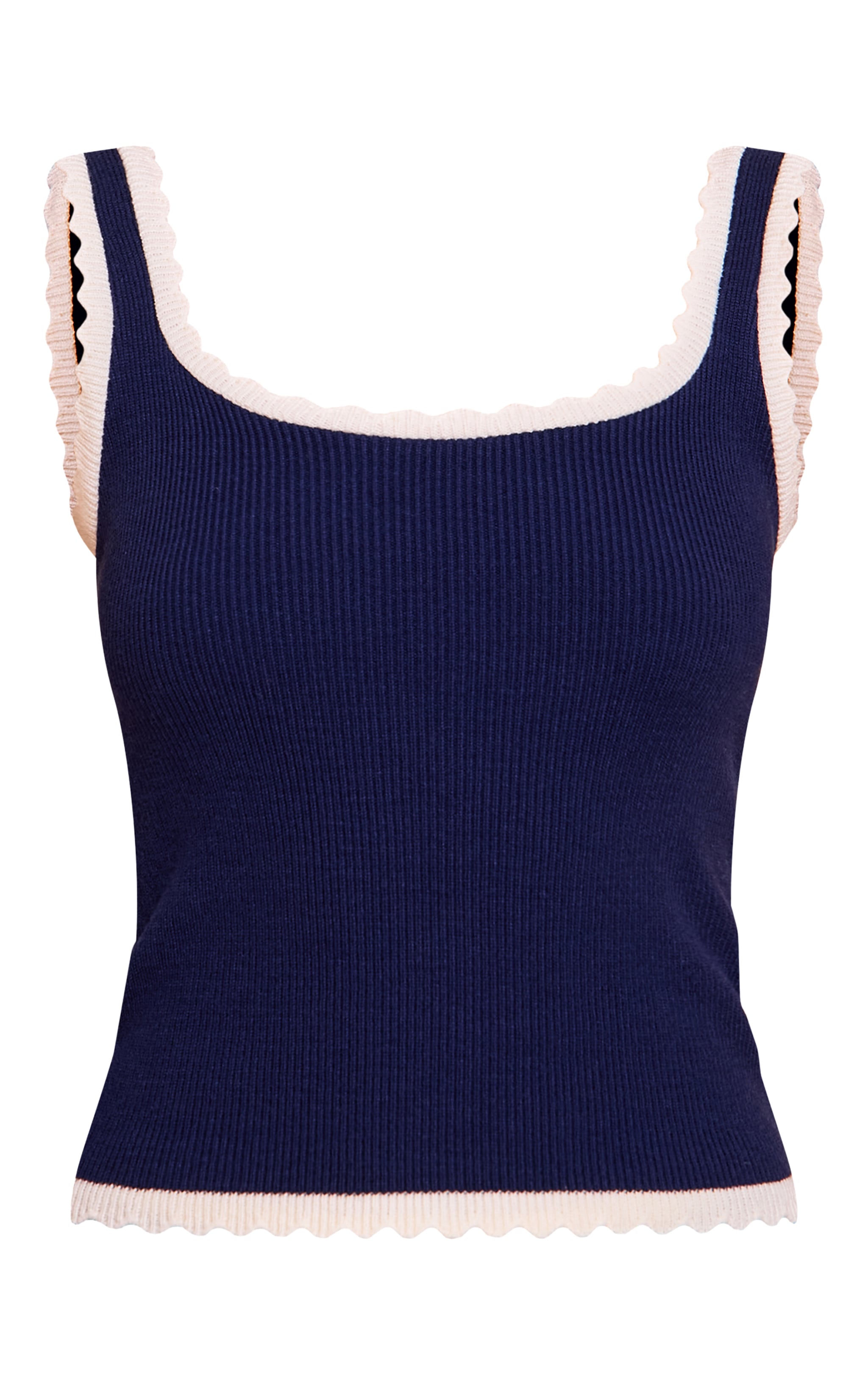 Navy Knitted Scallop Edge Scoop Tank Top image 5