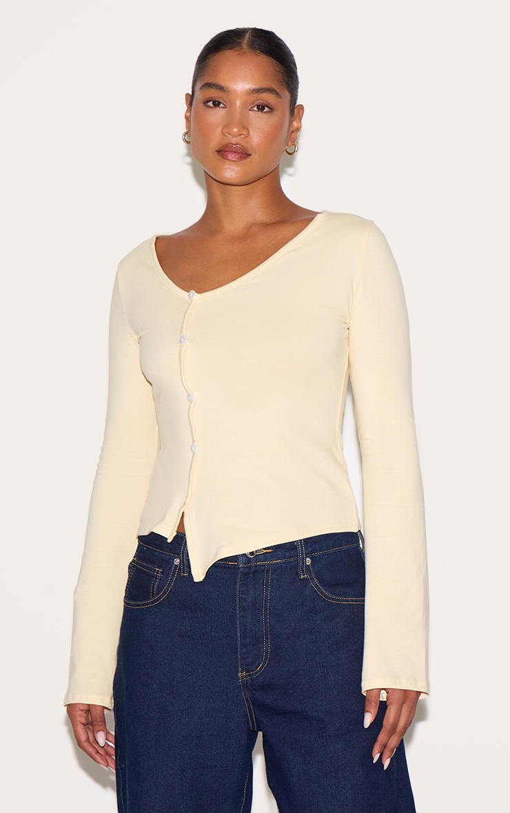 Almond Asymmetric Button Down Detail Long Sleeve Top image 1