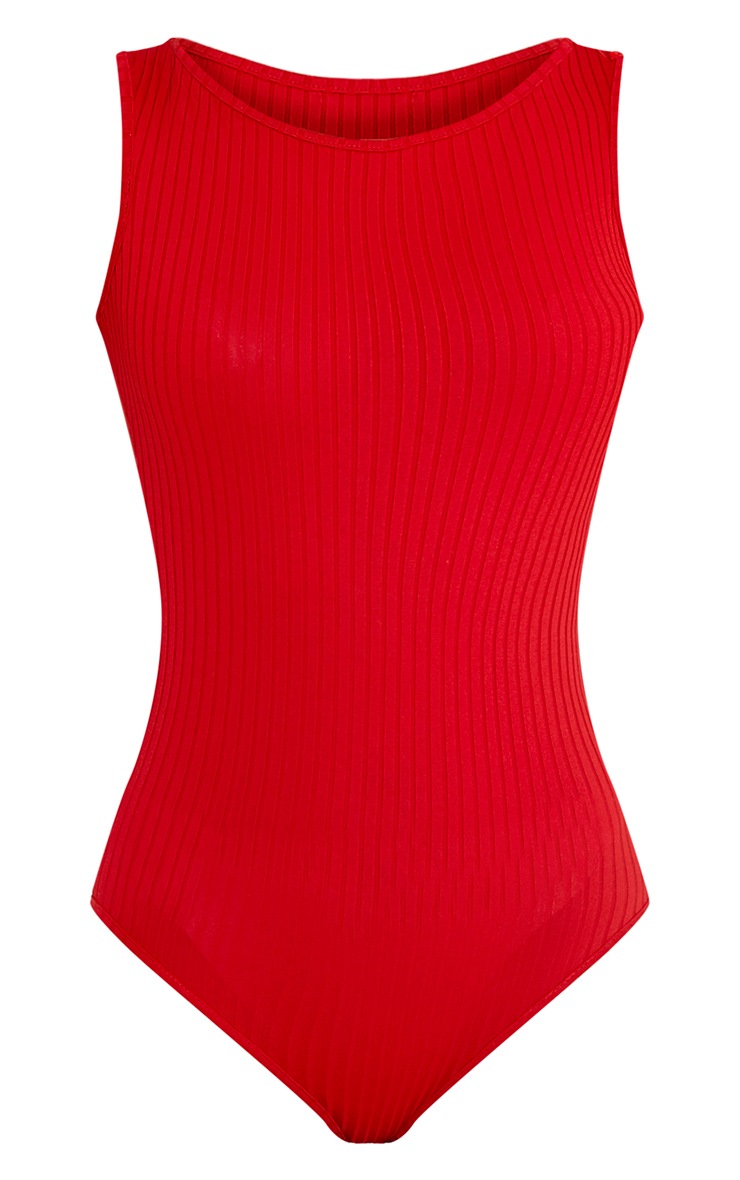 Marria Red Ribbed Bodysuit Tops PrettylittleThing PrettyLittleThing