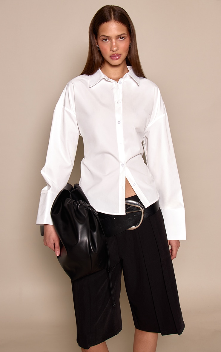 White Cotton Tie Back Detail Oversized Shirt image 1