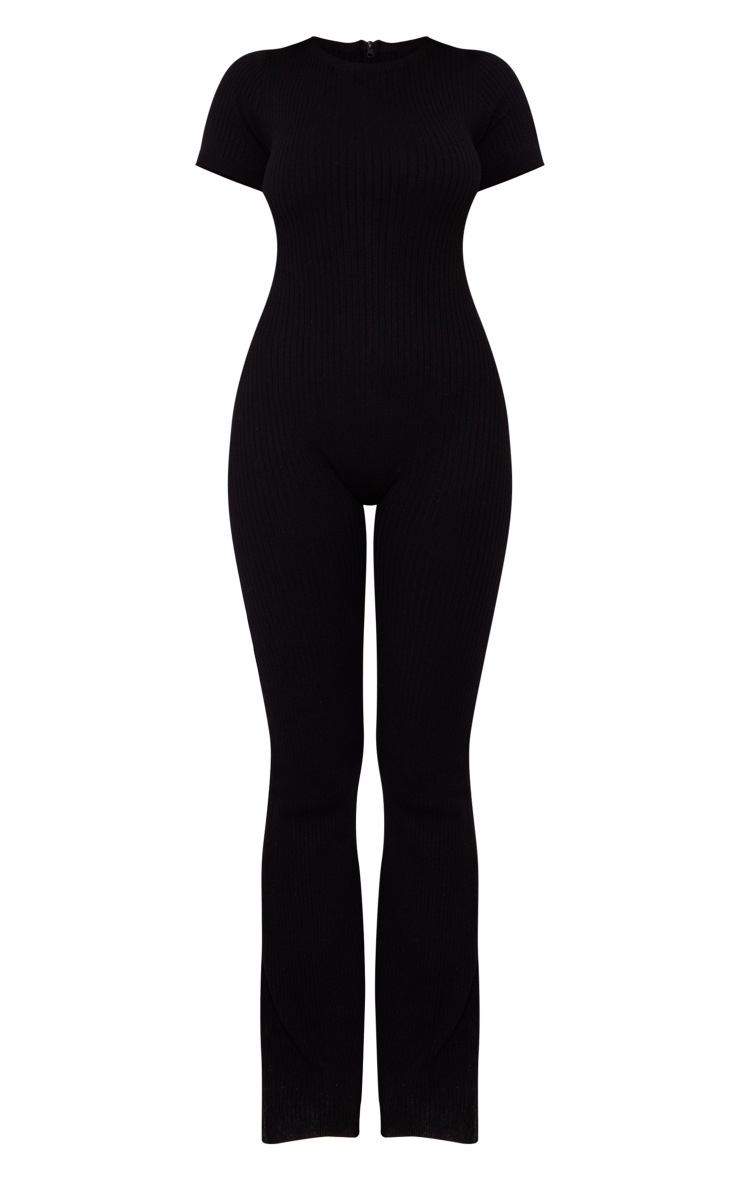 Tall Black Knitted Zip Up Jumpsuit Tall PrettyLittleThing
