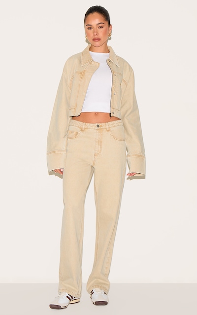 Washed Stone Mid Rise Straight Leg Jeans