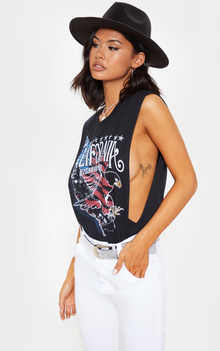 Black California Slogan Oversized Vest