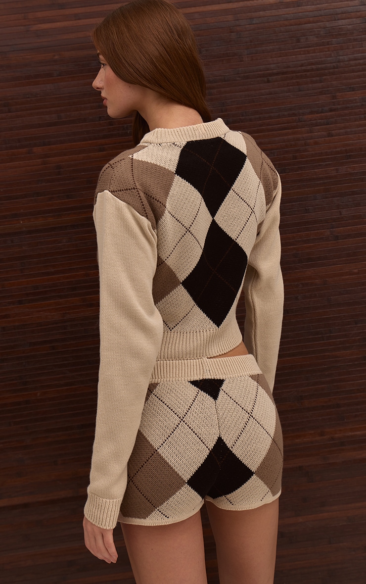 Mini short en maille tricot beige à losanges image 3