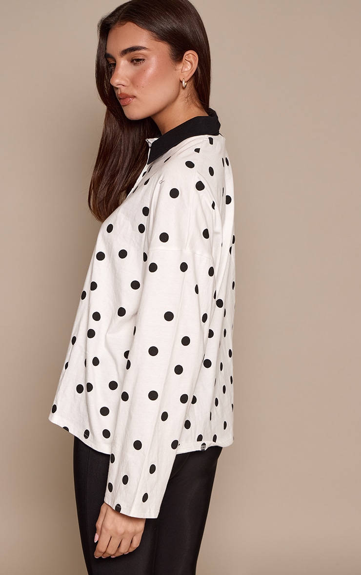 Monochrome Polka Dot Collar Detail Long Sleeve Rugby Top  image 2