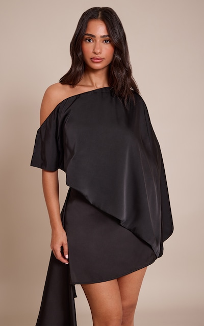 Petite Top style cape asymétrique satiné noir