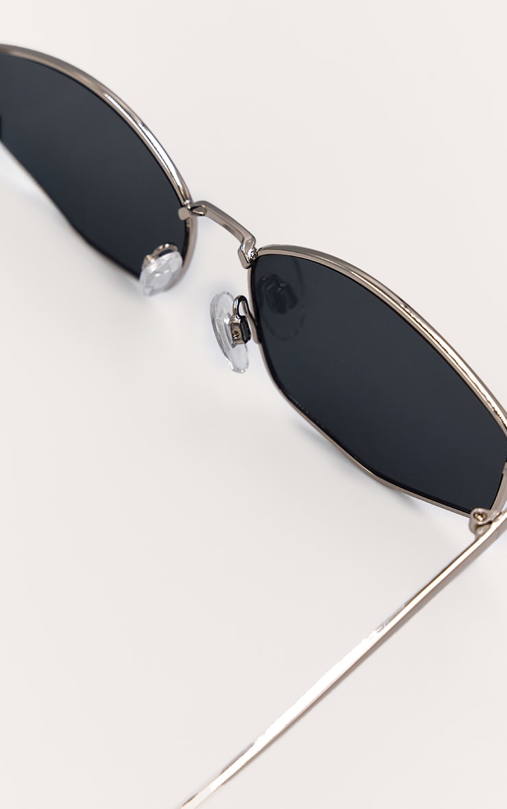 Silver Silver Slim Black Round Sunglasses image 4