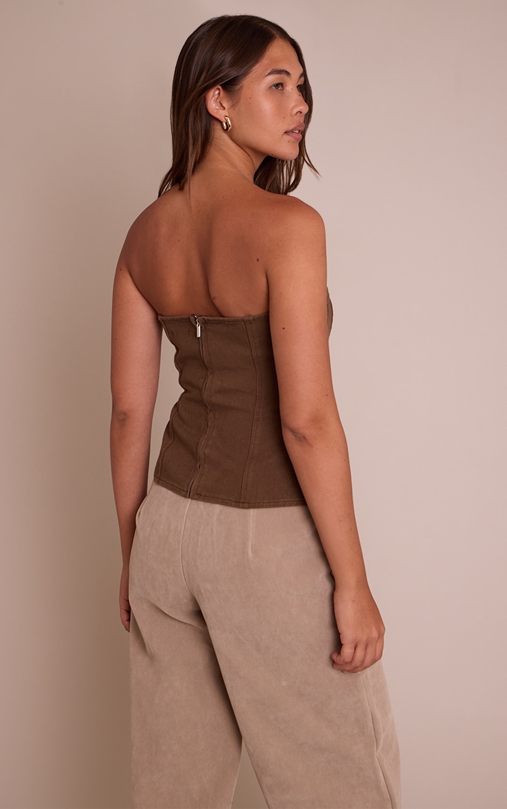Chocolate Strapless Bustier Detail Denim Corset Top image 2