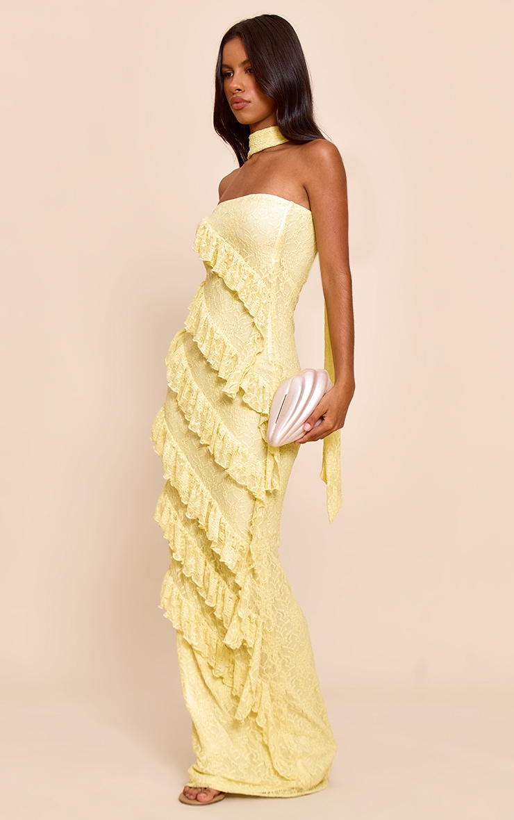 Petite Lemon Scarf Detail Frill Lace Maxi Dress image 3